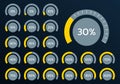 Percent chart set. Percentage gauge meter for business infographics. Loading speedometer with progress bar. Vector illustration.